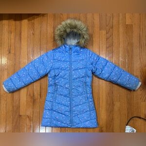 Lands' End Girls Fleece Lined Parka Jacket with Faux Fur Hood - Size S (6/7)